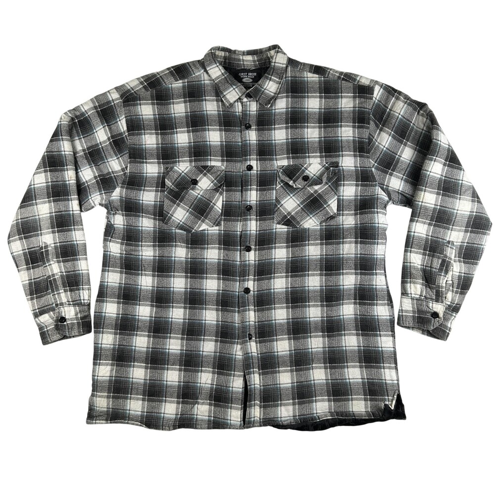 Vtg Grit Iron Work Wear Shirt Jacket Mens Large Quilted Lined Flannel Grunge